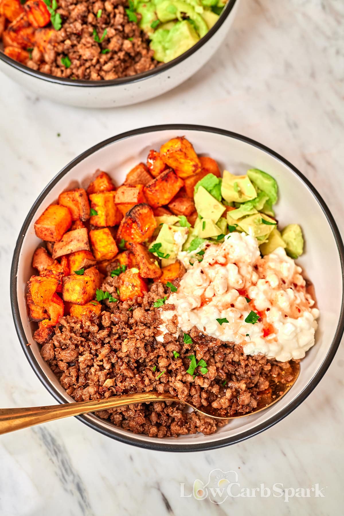 Hot Honey Sweet Potato Bowls: Sweet, Savory, Creamy & 34g Protein